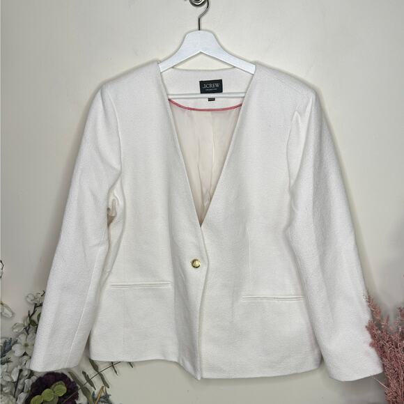 J. CREW COLLECTION Alfie Collarless Blazer Cotton Blend Boucle White {69} - Picture 3 of 7
